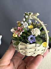 Vintage Ceramic Basket Hand Made With Paper Flowers picture
