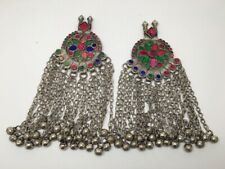 2x Pair Vintage Afghan Kuchi Pendant Jingle Bells Chain Boho ATS Statement,KC314 picture