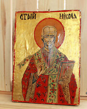 Vintage religious hand painted icon Saint Nicholas picture