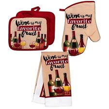 Funny WINE MY FAVORITE FRUIT Kitchen Towel Pot Holders Oven Mitt Tasting-4pc SET picture