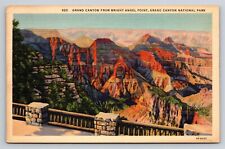 AZ Grand Canyon View from Bright Angel Point Linen Vtg Postcard 1930s picture