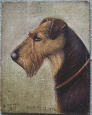 Antique Welsh Terrier dog oil painting Henry Crowther 1929  