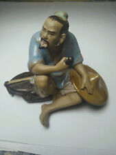 Vintage Chinese Shiwan Ceramic Mudman Pottery Figurine Sitting Man with Pipe picture