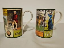 DUNOON GOLF SERIES FINE BONE CHINA COLLECTORS CUPS SCOTLAND COFFEE MUGS SET/2 picture