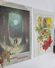 2 Antique Christmas Postcards Tucks Oilette Poinsettias picture