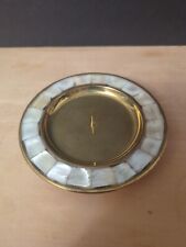 Brass & Mother of Pearl Pillar Candle Holder Tray Trinket Jewelry Dish Footed 5