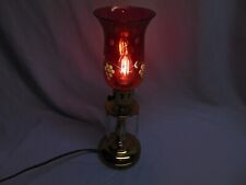Vintage Cranberry glass Electric Lamp gold metal base w/ 5 danglers 14 1/2