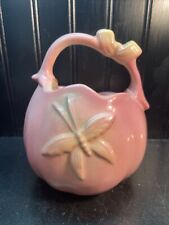 Vtg MCM HULL Pottery Art Pink Basket Yellow Butterfly Flowers Basket Bow Planter picture