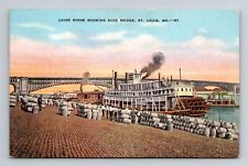 St Louis MO-Missouri, Levee Scene showing Eads Bridge Vintage Souvenir Postcard picture