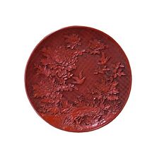 Chinese Red Resin Lacquer Round Flower Bird Relief Carving Accent Plate ws3350 picture