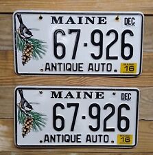 Maine Pair of 2016 Expired Antique Auto License Plates ~ 67-926 ~ Embossed picture