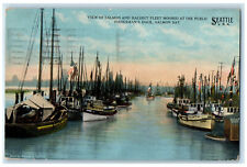 1920 View of Salmon and Halibut Fleet Fisherman's Dock Seattle WA Postcard picture