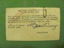 Vintage 1944 Iowa State Department of Health Des Moines IA. Health card picture
