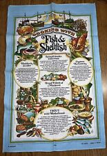 Vintage Cotton Towel Cooking With Fish & Shellfish Recipes Britain NWOT 18x29 picture