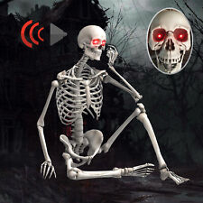 5.5ft Halloween Life Size Skeleton Bones With LED Light Eye Hanging Party Decor picture