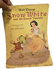 1938 Disney Snow White & The Seven Dwarfs Linen Like Book cover/back detached picture