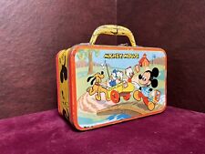 1957 Mickey Mouse Metal Lunch Tin from Australia - Yellow Handle- Vintage picture