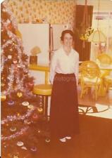 Christmas Girl TREE Woman FOUND PHOTOGRAPH Color Snapshot VINTAGE 911 14 C picture