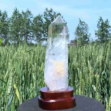 1090g Natural clear quartz obelisk white crystal point healing+stand home decor picture