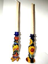 Ceramic Candle Holders Collectible Decorative Hand Painted Folk Art - PAIR picture