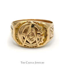 10k Yellow Gold Square & Compass Masonic Ring with Plumb & Trowel Sides picture