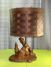 RARE VTG MCM Cypress Knee Wood Table Lamp Orig. Woven Weave Shade UNIQUE KITSCH picture