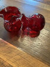 Hand Blown 6” tall RED Glass VASE wavy top rim edge picture