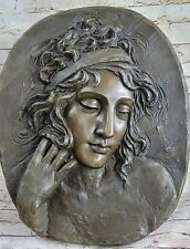 Vintage Bronze Wall Plaque in High Relief Woman Signed Patoue- Cast Bas Artwork picture