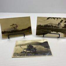 RPPC Mountain Trees Skyline Pond Wooden Boats Lot of 3 Japan Postcard Set 18 picture