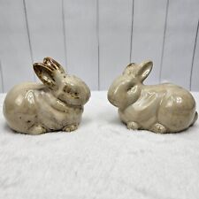 Set Of Small Ceramic Bunny Rabbit Glazed Springtime Décor Easter Cream Brown picture