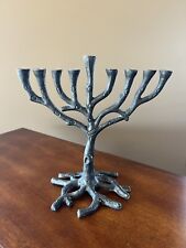 Tree of Life Hanukkah Menorah - Rustic Pewter - Chanukah Jewish Gift picture