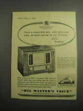 1948 H.M.V. Model 1119 Radio Ad - Such a beautiful set, such glorious tone picture