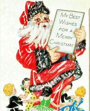 C.1920s Christmas Card. Santa Claus. Adorable Children. Cute Girl. Dancing. VTG picture