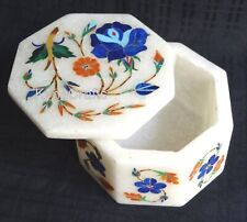 3 Inches Octagon Marble Jewelry Box Floral Design Inlay Work Multi Purpose Box picture
