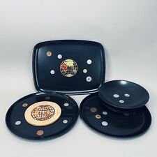 Vintage Swank MCM Mega Lot 6 Couroc World Coin Trays + Globe Maple Cheese Board picture