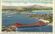 1930s SAN FRANCISCO OAKLAND CA BAY BRIDGE TREASURE ISLAND LINEN POSTCARD 42-217 picture