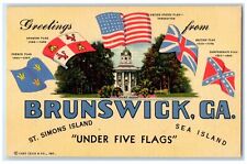 c1940 Greetings From Brunswick Under Five Flags Georgia Correspondence Postcard picture