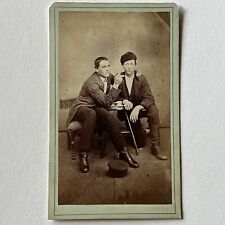 Antique CDV Photograph Handsome Young Man Affectionate Spoon Feeding Gay Int Odd picture