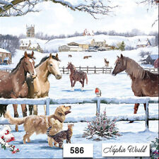 (586) TWO Individual Paper LUNCHEON Decoupage Napkins - HORSES WINTER ROBIN DOG picture