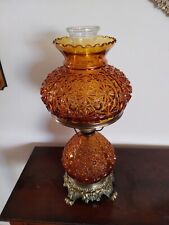 AMBER BUTTON & DAISY ELECTRIC TABLE 3 WAYS LAMP. Vintage/Full Working. picture