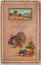 Vintage Postcard PC Thanksgiving Greetings Turkey Country Scene picture