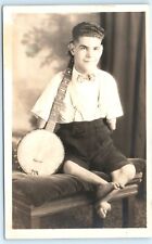 POSTCARD RPPC Man with Banjo Deformed Legs and Arms Studio Photo Johney picture