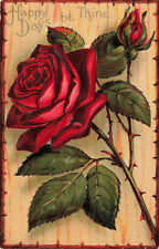 LOVELY VINTAGE RED ROSE GREETING CARD HAPPY DAYS BE THINE 022322 R picture