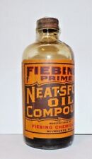 Antique Fiebing's Prime Neatsfoot Oil Compound Glass Bottle Paper Label Vintage picture