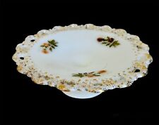 Vintage Milk Glass Camark Pottery Pedestal Roses Bowl Floral 11” Pierced Decor picture