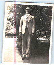 Vintage Photo 1944, Young Man Dressed Up, posed in front yard, 3.5 x 2.5 picture