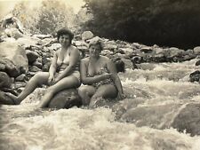 1970s Two Plump Women Bikini Beach Female Mountain Stream Vintage Photo Snapshot picture