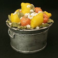 Vintage Dezine Hand Painted Aged Tub with Flowers Lemons Jewelry Trinket Box picture