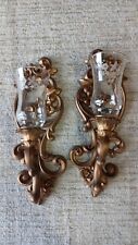 Vintage Homco Ornate Floral 14 In Gold Tone Sconces & Glass Hummingbird... picture