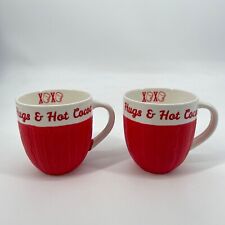 lot of 2 Large Pfaltzgraff Red Sweater Hugs & Hot Cocoa Mug 20 oz. Christmas cup picture